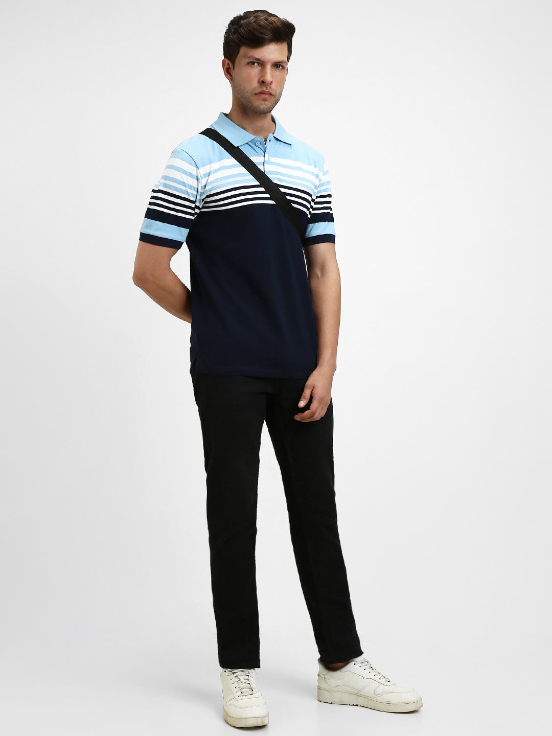 Dennis Lingo Men's Spread Collar Regular Fit Y D Stripes Navy T-shirts 