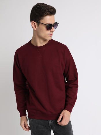 Men's Mock Neck Relaxed Fit Solid Maroon Sweatshirt