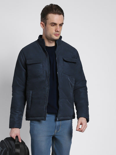 Men's Hooded Regular Fit Solid Navy Jackets