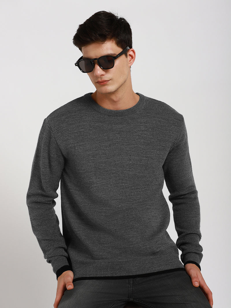 Men's Mock Regular Fit Solid Mid Grey Mel Sweater