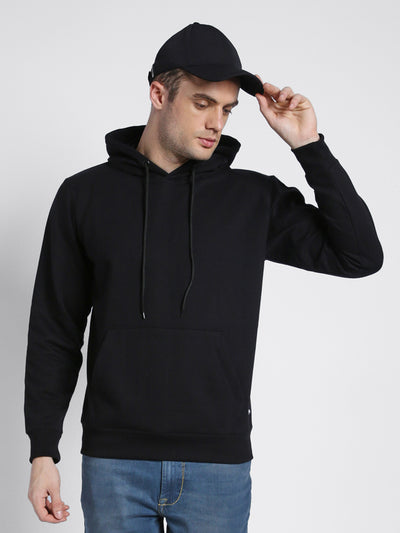 Men's Black Solid Hooded Sweatshirt