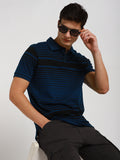 Dennis Lingo Men's Spread Collar Regular Fit Y/D Stripes Blue T-Shirt