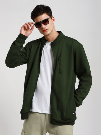 Men's Mock Neck Regular Fit Solid Olive Sweatshirt