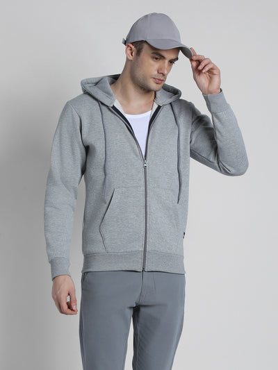 Men's Grey Solid Hooded Sweatshirt