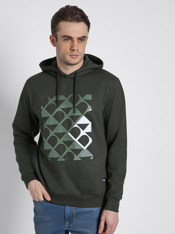 Men's Green Printed Hooded Sweatshirt