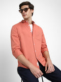 Men's Regular Collar Regular Fit Solid Orange Casual Shirts