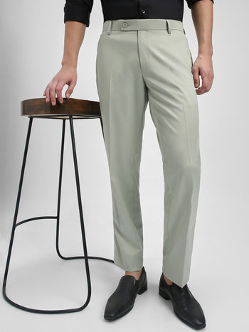 Men's Light Grey Solid Formal Trousers