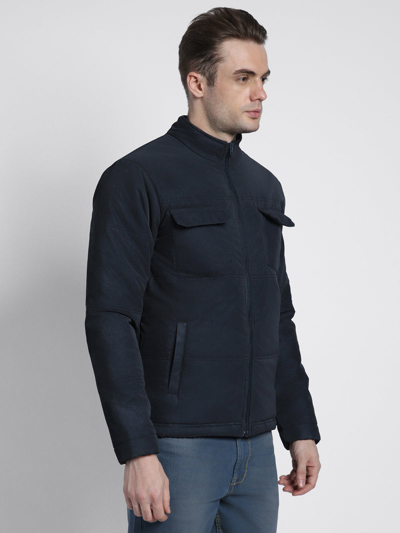 Men's Hooded Regular Fit Solid Navy Jackets