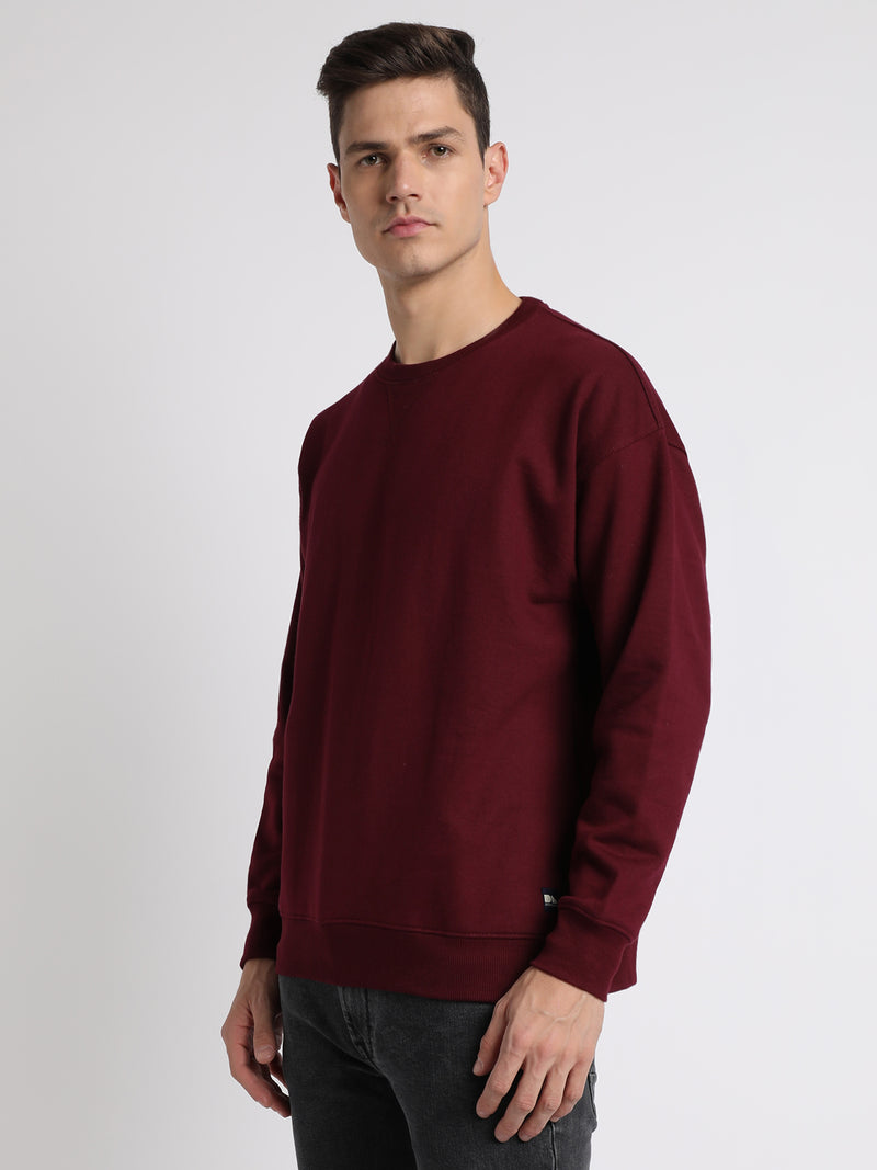 Men's Mock Neck Relaxed Fit Solid Maroon Sweatshirt