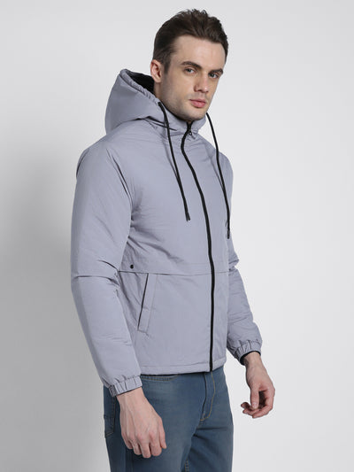 Dennis Lingo Men's Hooded Regular Fit Solid Panelled Grey Sky Jackets