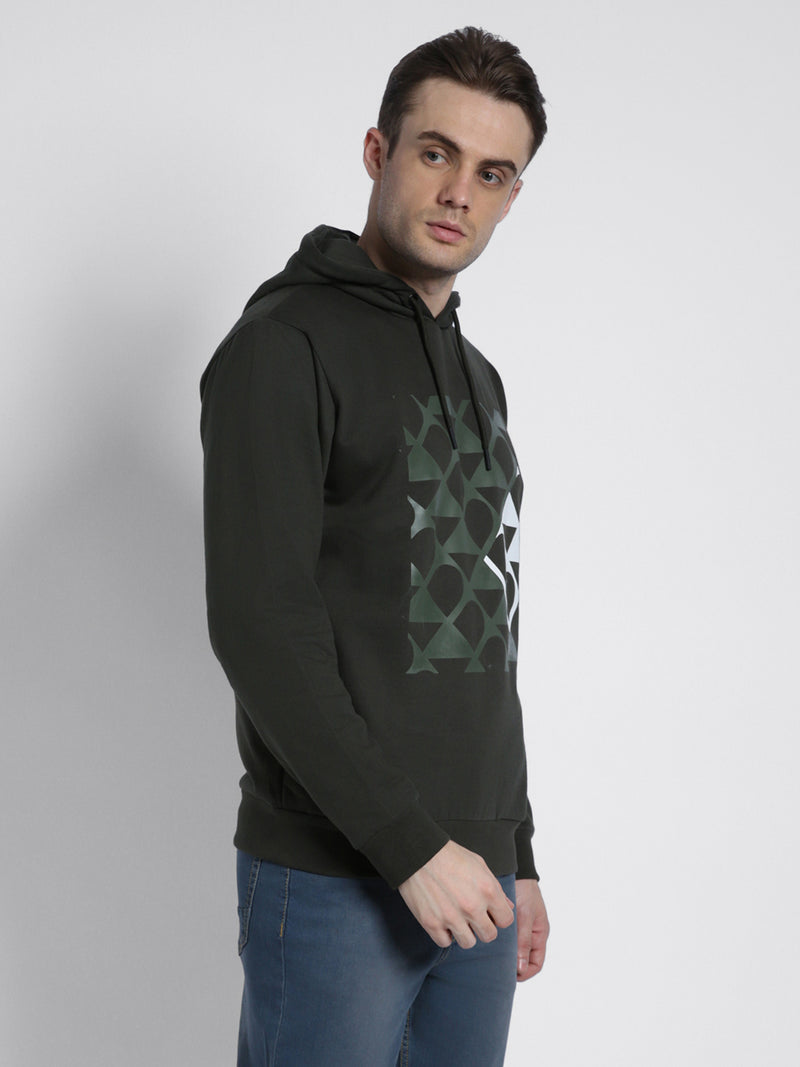 Men's Green Printed Hooded Sweatshirt