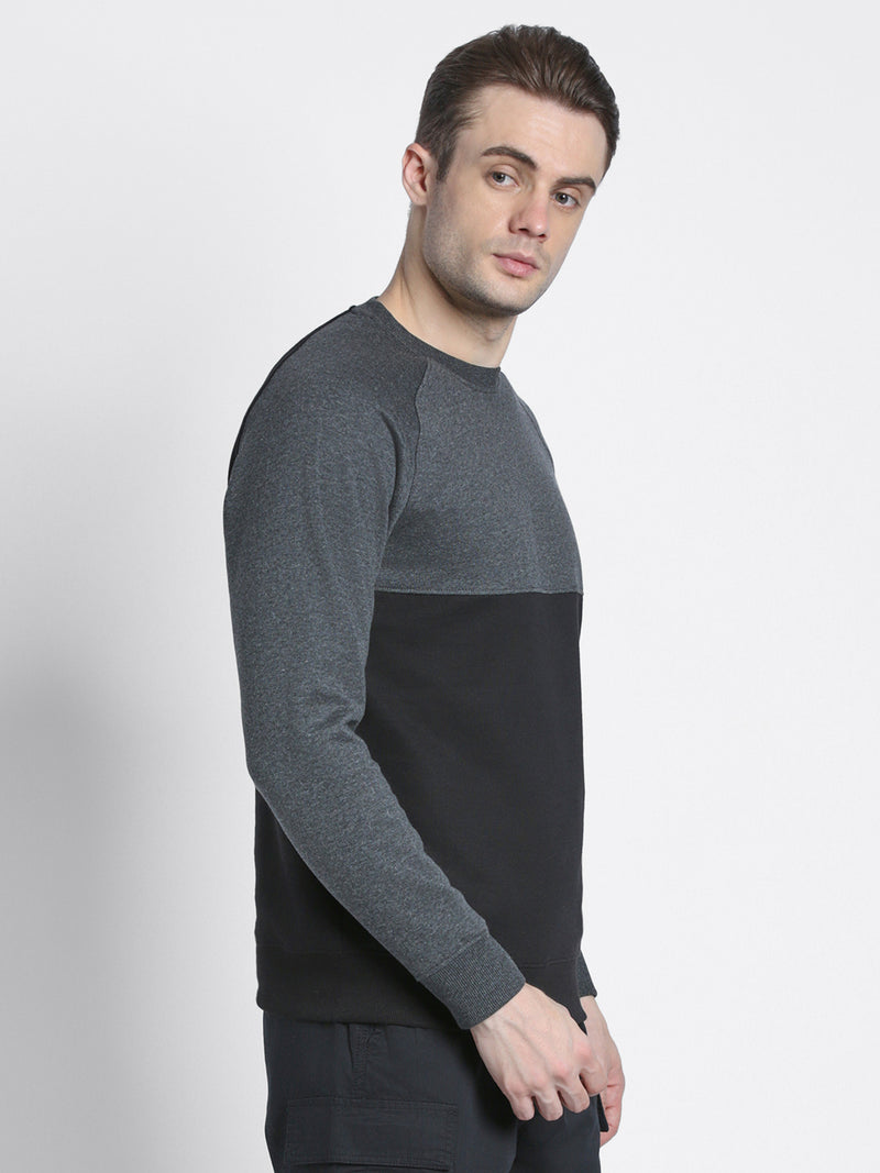 Men's Mock Neck Regular Fit Colourblock Dark Grey Sweatshirt