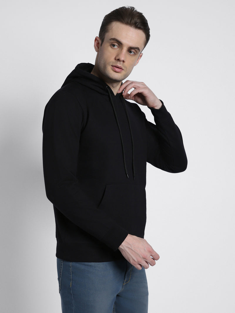 Men's Black Solid Hooded Sweatshirt