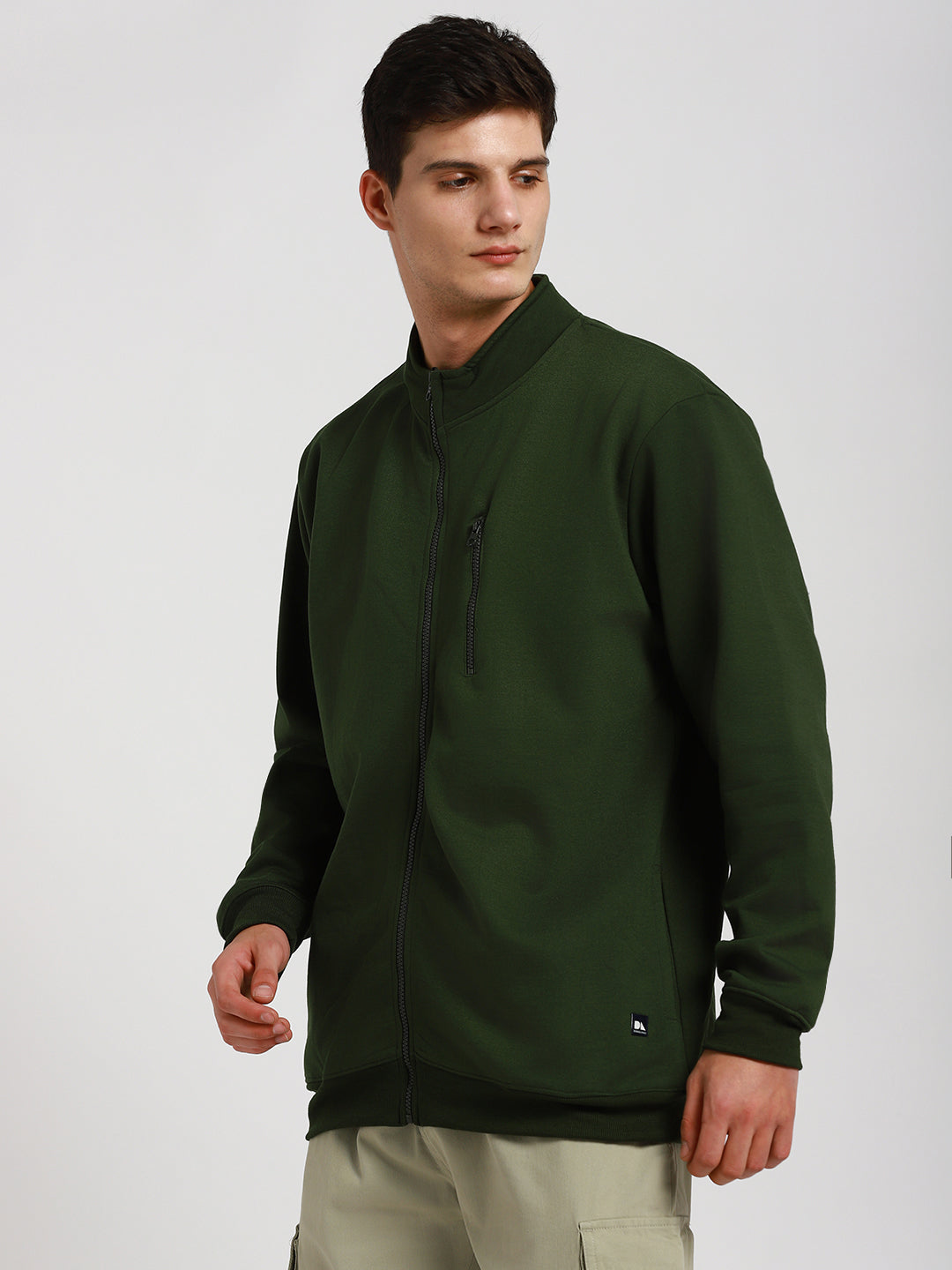 Men's Mock Neck Regular Fit Solid Olive Sweatshirt