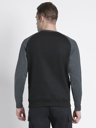 Men's Mock Neck Regular Fit Colourblock Dark Grey Sweatshirt