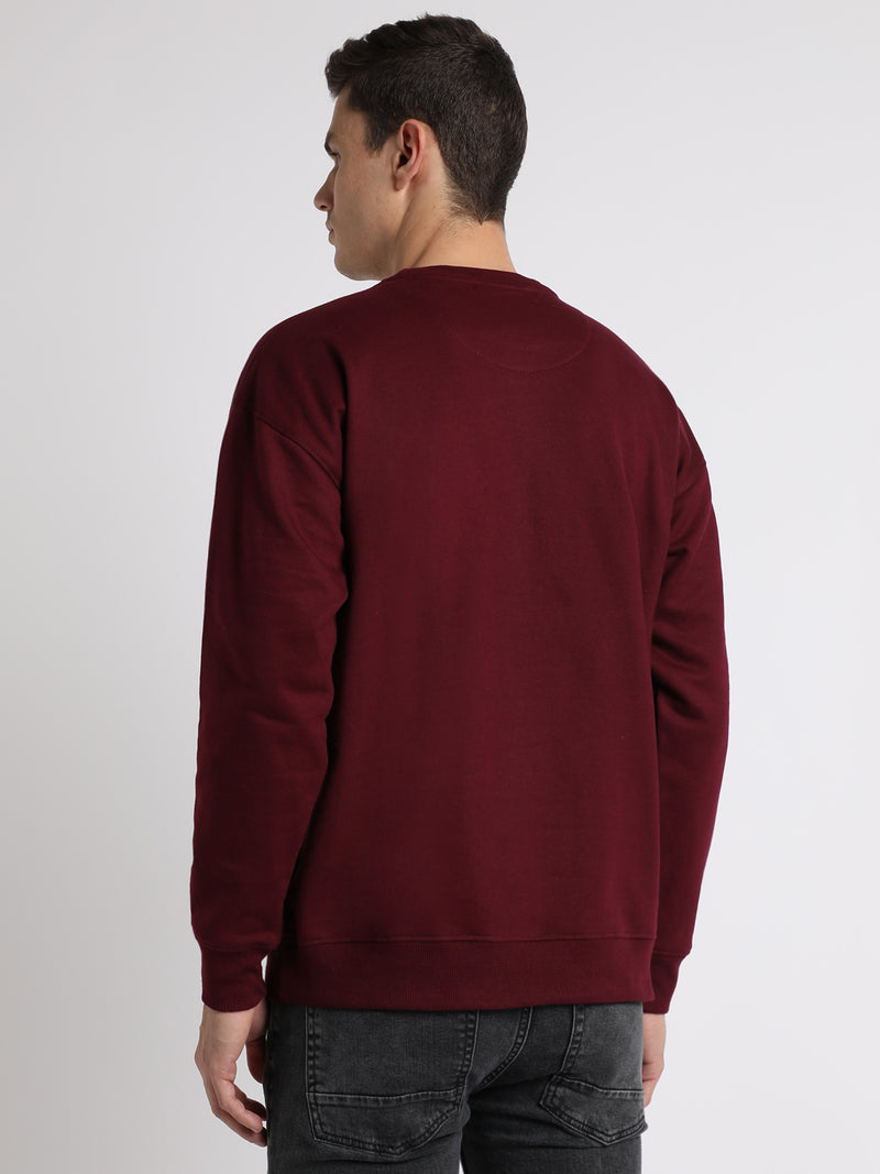 Men's Mock Neck Relaxed Fit Solid Maroon Sweatshirt