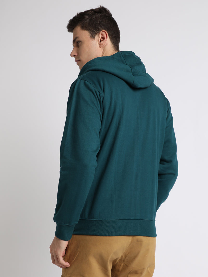 Men's Teal Solid Hooded Sweatshirt