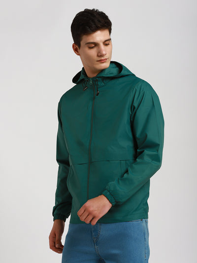 Men's Hooded Regular Fit Solid Grass Green Jackets