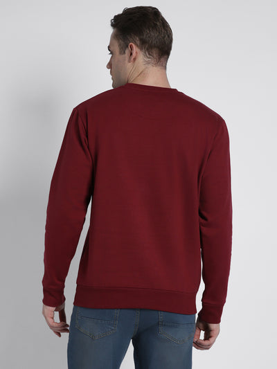 Men's Mock Neck Regular Fit Chest Print Maroon Sweatshirt