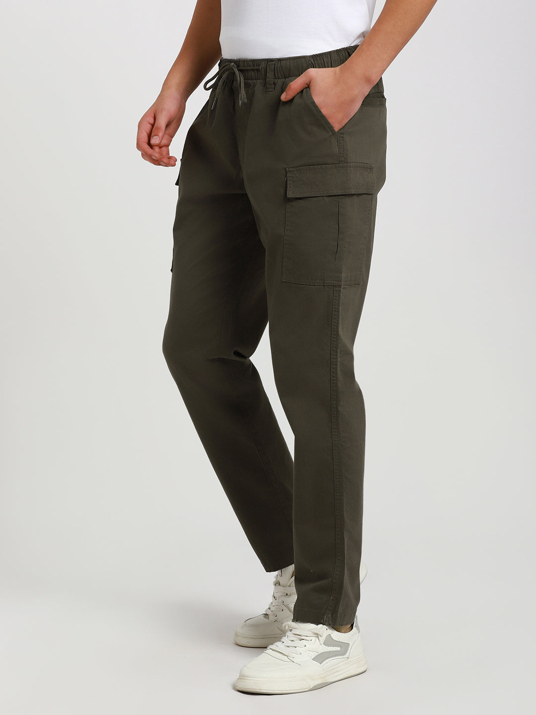 Men's Dark grey Solid Cargo trousers