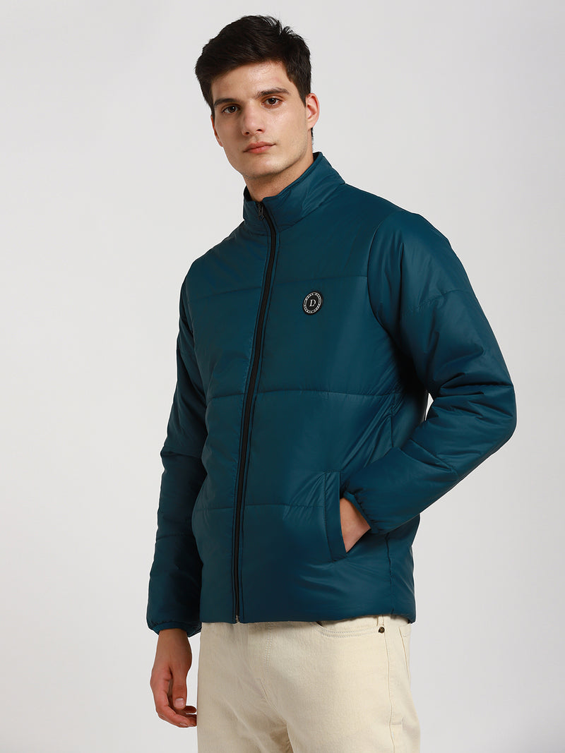 Men's High Neck Regular Fit Solid Turqouise Green Jackets