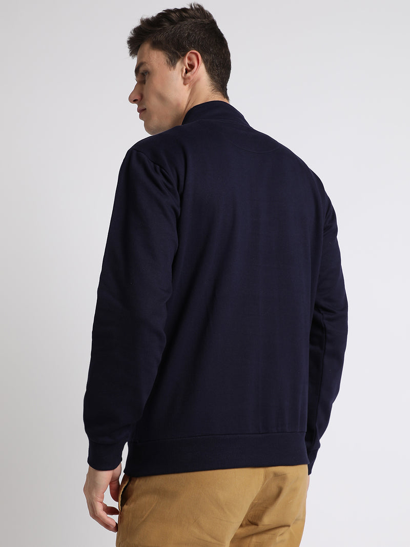 Men's Mock Neck Regular Fit Solid Patch Pocket Navy Sweatshirt