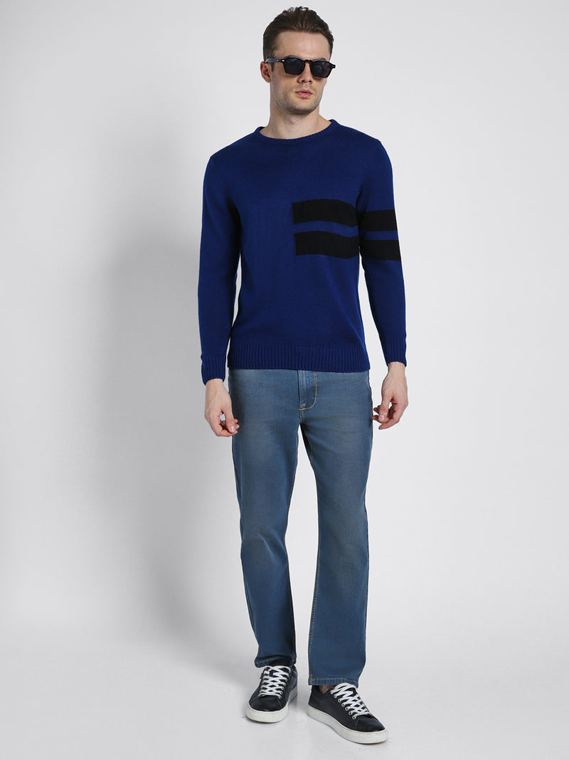 Men's Blue Stripes Acrylic Pullover sweater