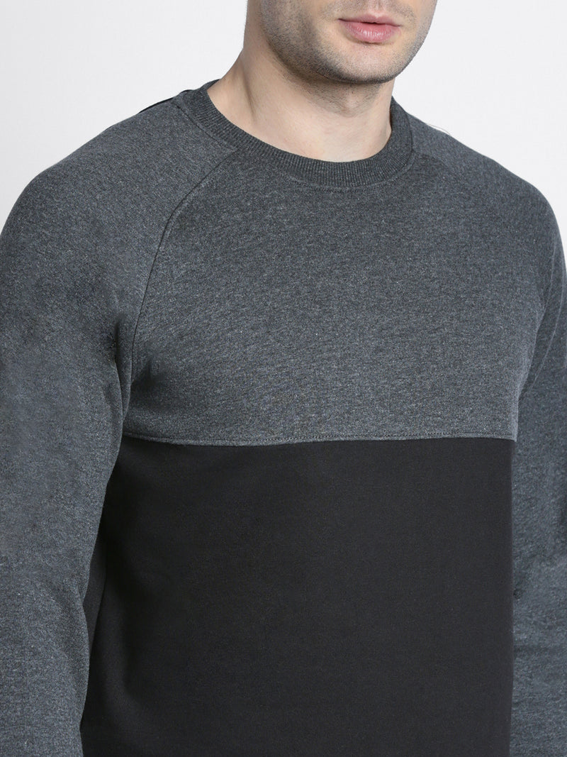 Men's Mock Neck Regular Fit Colourblock Dark Grey Sweatshirt