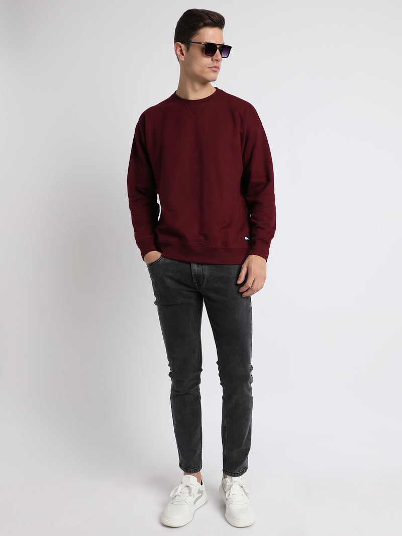 Men's Mock Neck Relaxed Fit Solid Maroon Sweatshirt