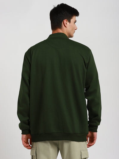 Dennis Lingo Men's Mock Neck Regular Fit Solid Olive Sweatshirt