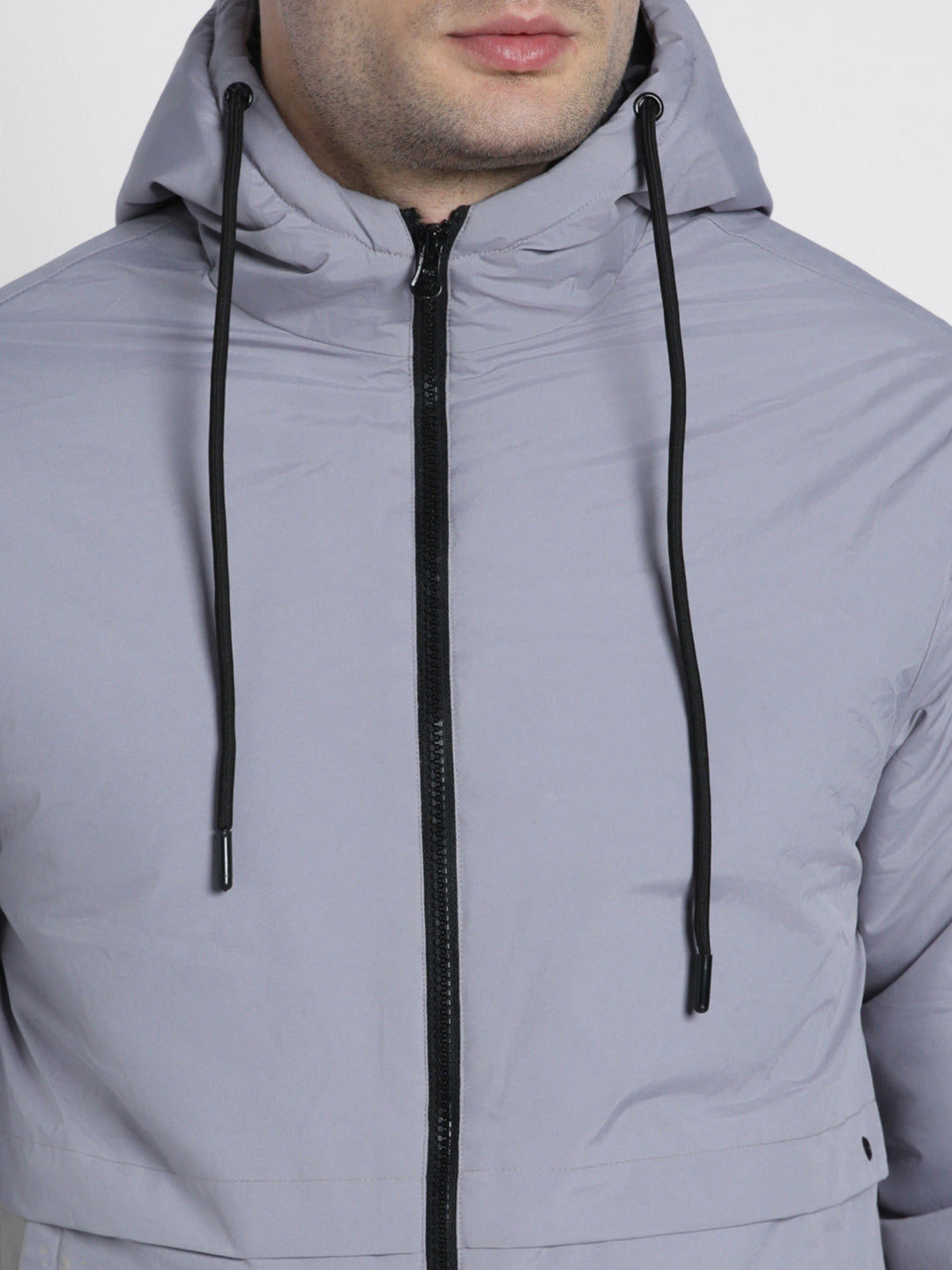 Dennis Lingo Men's Hooded Regular Fit Solid Panelled Grey Sky Jackets