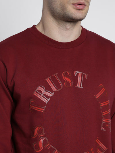 Men's Mock Neck Regular Fit Chest Print Maroon Sweatshirt