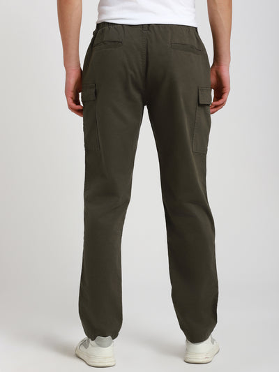 Men's Dark grey Solid Cargo trousers