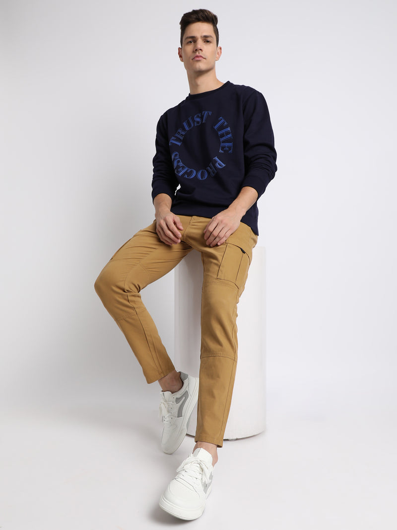 Men's Mock Neck Regular Fit Chest Print Navy Sweatshirt