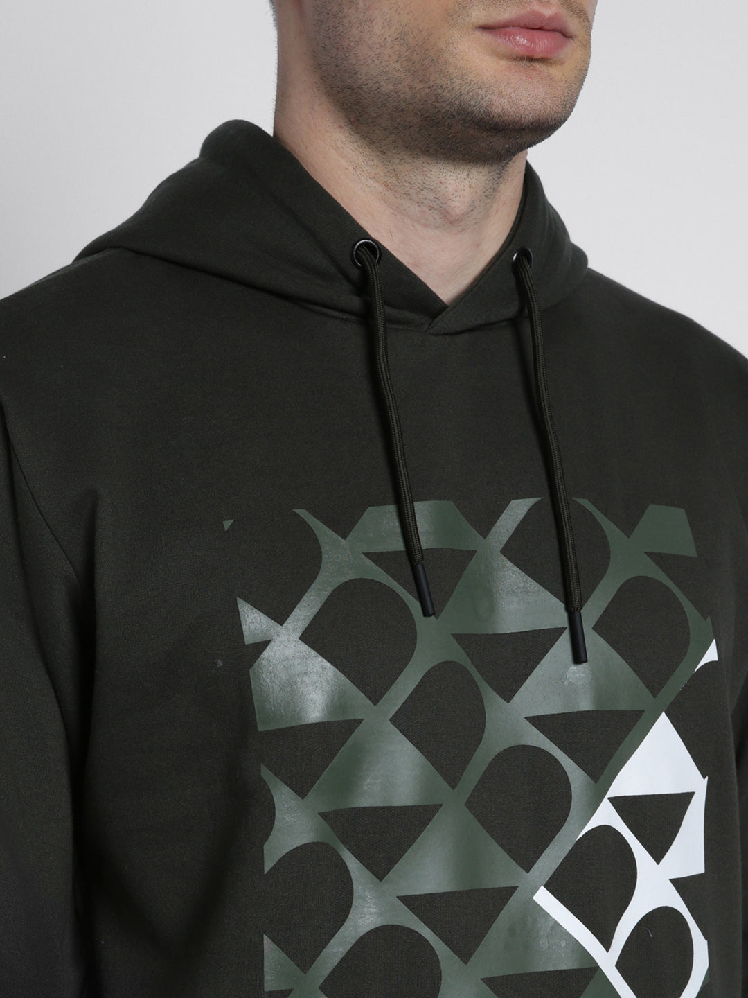 Men's Green Printed Hooded Sweatshirt