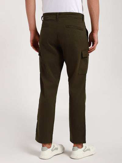 Men's Dark Olive Solid Cargo Trousers