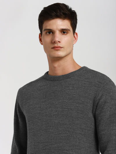 Men's Mock Regular Fit Solid Mid Grey Mel Sweater