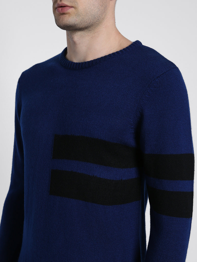 Men's Blue Stripes Acrylic Pullover sweater