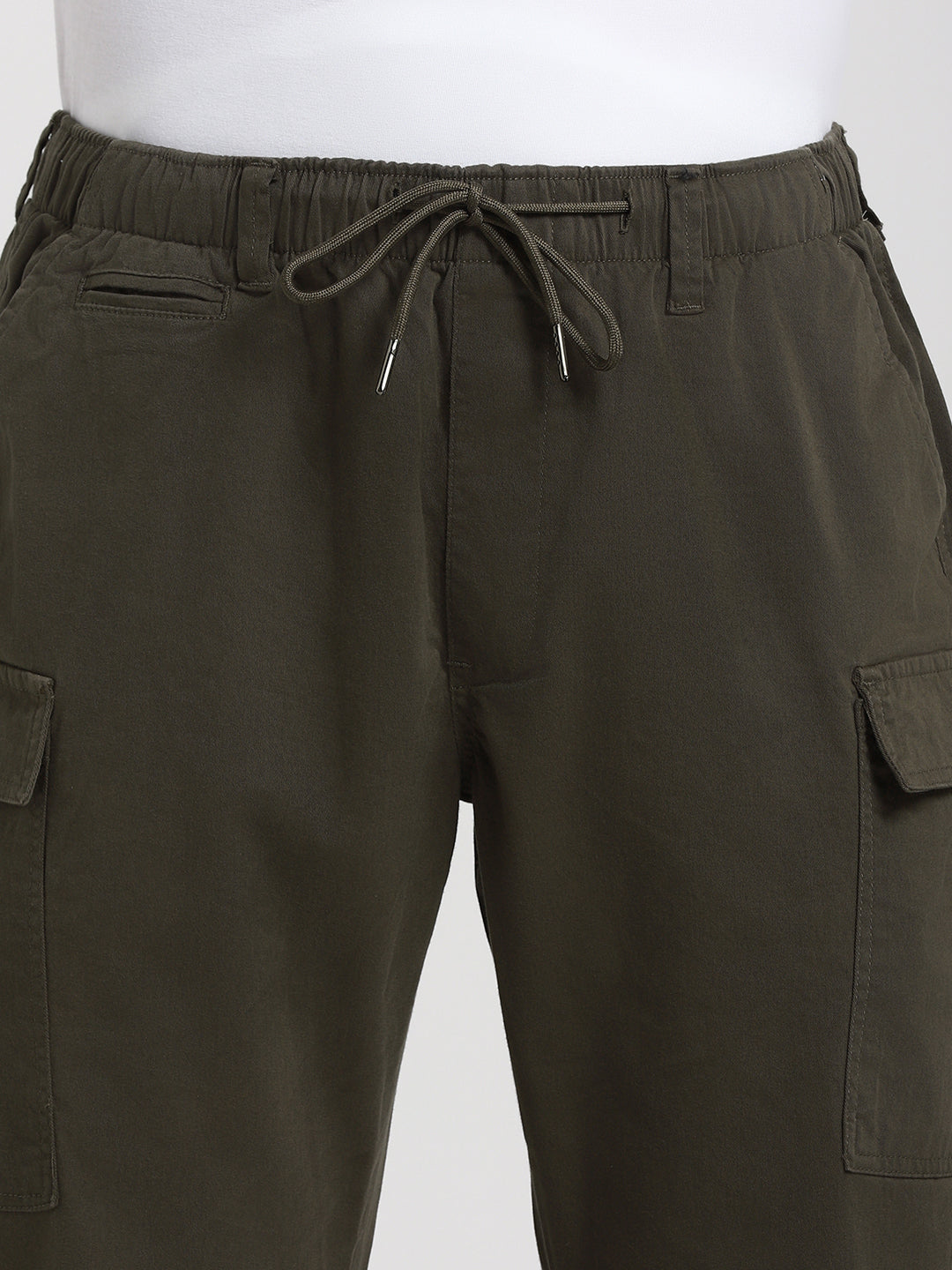 Men's Dark grey Solid Cargo trousers