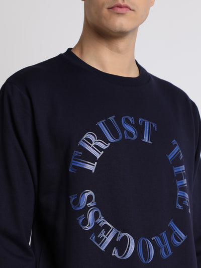 Men's Mock Neck Regular Fit Chest Print Navy Sweatshirt