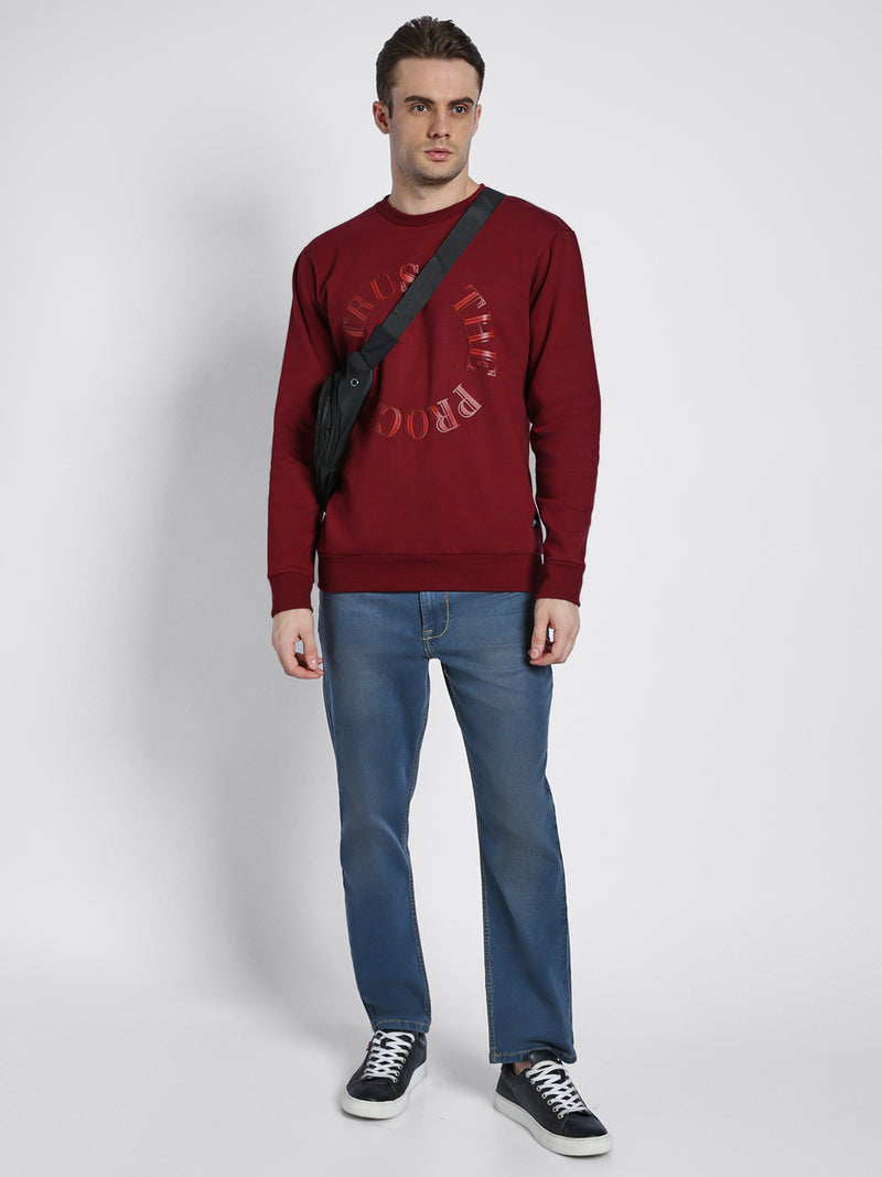 Men's Mock Neck Regular Fit Chest Print Maroon Sweatshirt