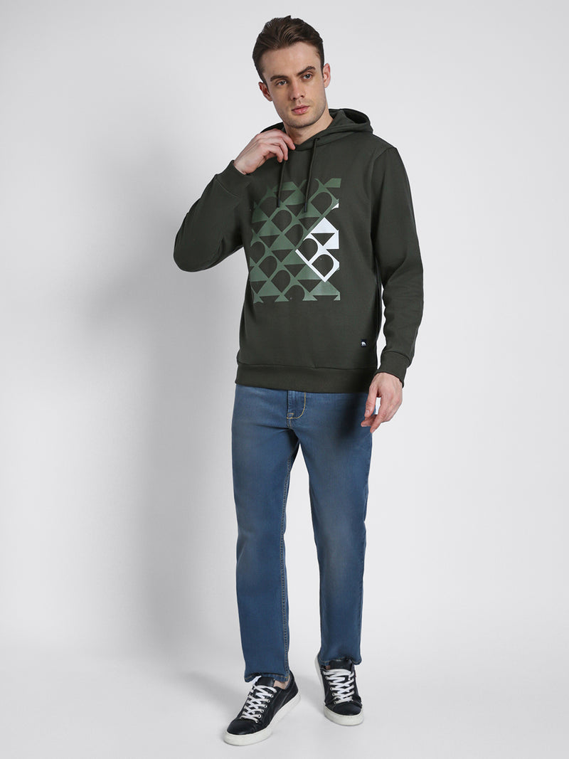 Men's Green Printed Hooded Sweatshirt