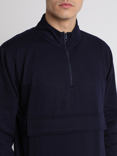 Men's Mock Neck Regular Fit Solid Patch Pocket Navy Sweatshirt