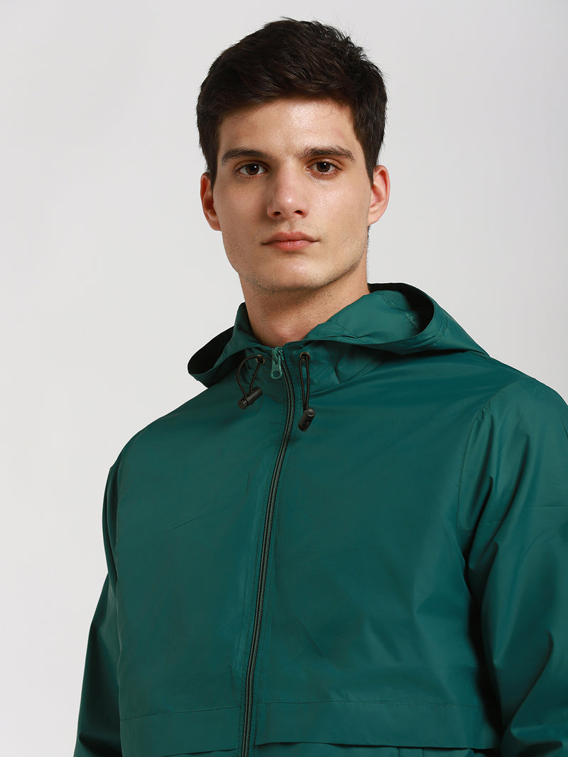 Men's Hooded Regular Fit Solid Grass Green Jackets