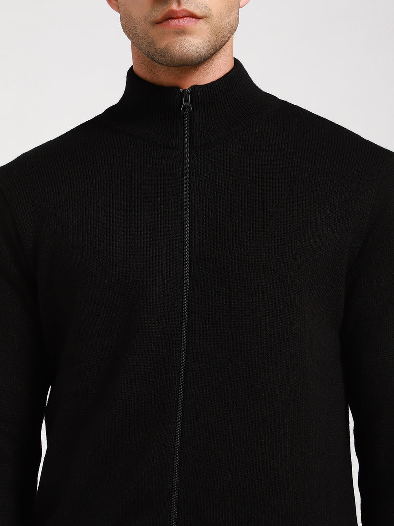 Men's Mock Neck Regular Fit Solid Black Sweater