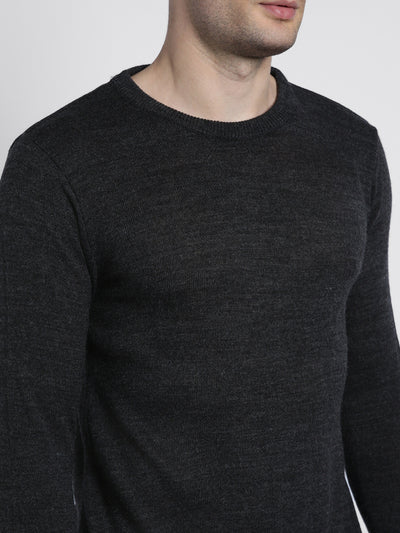 Men's Grey Solid Round neck pullover sweater