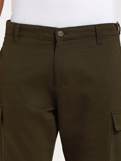 Men's Dark Olive Solid Cargo Trousers