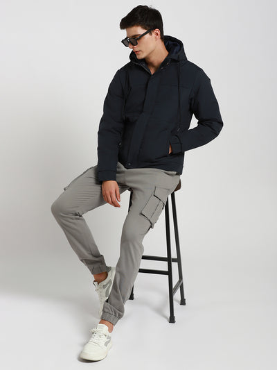 Men's Hooded Regular Fit Solid Mid Grey Jackets