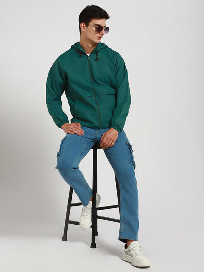 Men's Hooded Regular Fit Solid Grass Green Jackets