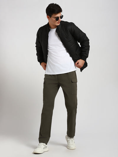 Men's Dark grey Solid Cargo trousers